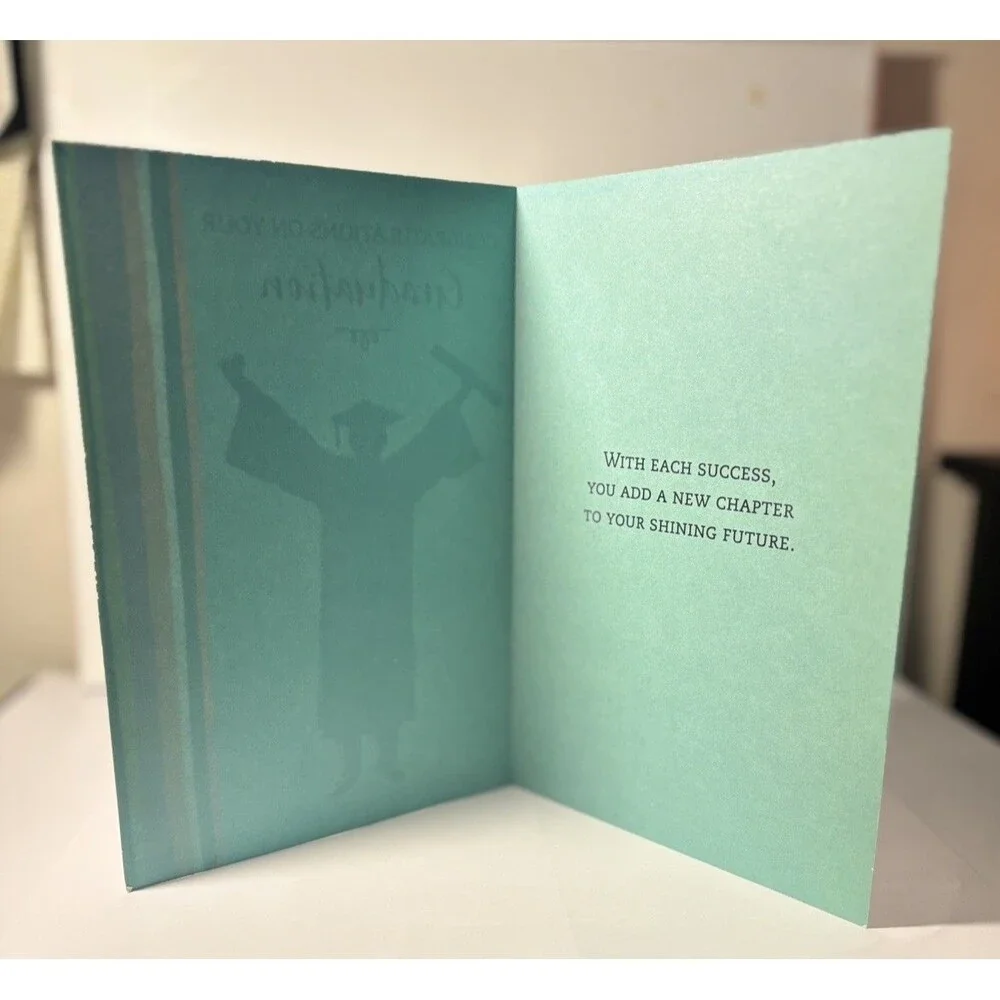 Hallmark Mahogany Graduation Card “Congratulations” Teal Foil Stripe w/ Envelope
